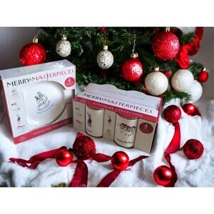 Vintage 1999 Christmas National Monuments 4 Dessert Plate & Mug Cup Set NEW